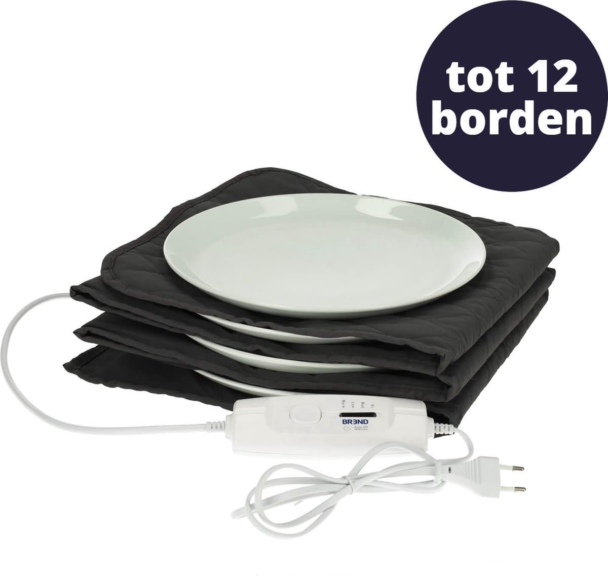 Elektrische Bordenwarmer tot 12 Borden - 4 Temperatuurniveaus tot 70°C - Wasbare Hoes - Warmhoudplaat – Antraciet - BREND BR-2209