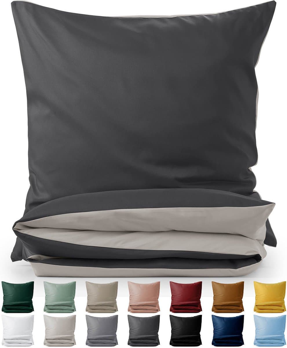 Blumtal Dekbedovertrek Set Tweekleurig - Luxe Beddengoed - 135 x 200 cm - 1 Kussensloop 40 x 80 cm - Antraciet en Lichtgrijs