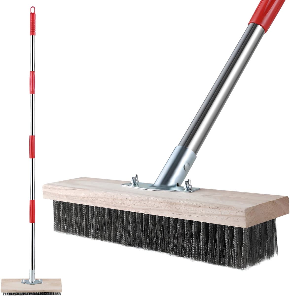 SP® Onkruidborstel - 4 Roestvrijstalen Verlengstukken - Onkruidverwijderborstel - Borstel en Bladschraper - Zilver/Rood - 4cm x 30cm x 145cm