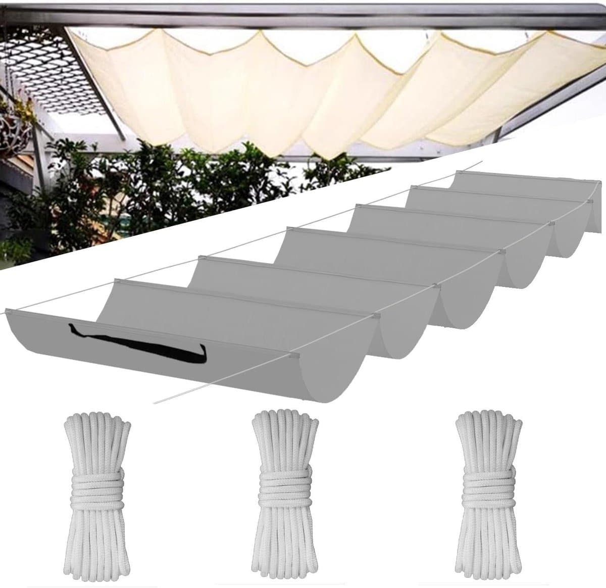 Intrekbaar Zonnezeil - Golvende Luifel - Terras Beschermen - UV-Bestendig Ontwerp - 400 x 500 cm - Lichtgrijs