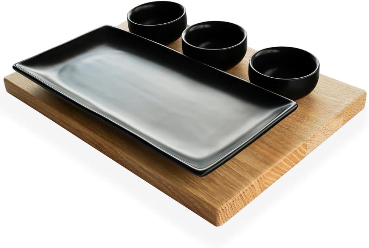 CLGP® Tapasplank met Schaaltjes - Tapasplank -Bruin met zwart