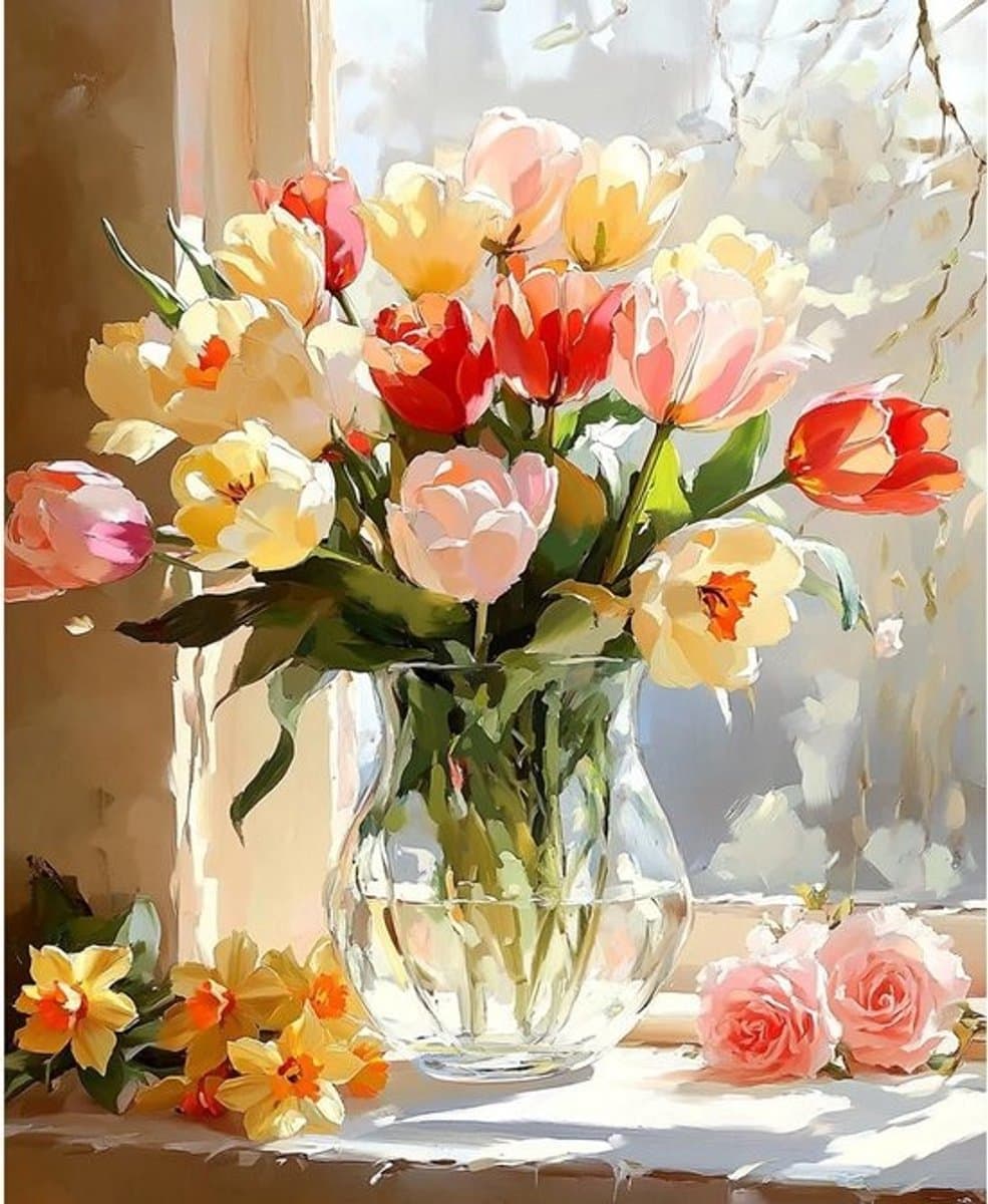Schilderen op Nummer - Bloemen Schilderen Knutselen - Ontspannen Creativiteit - Canvas met Hoge Resolutie - 30x40cm - Colorato LF060