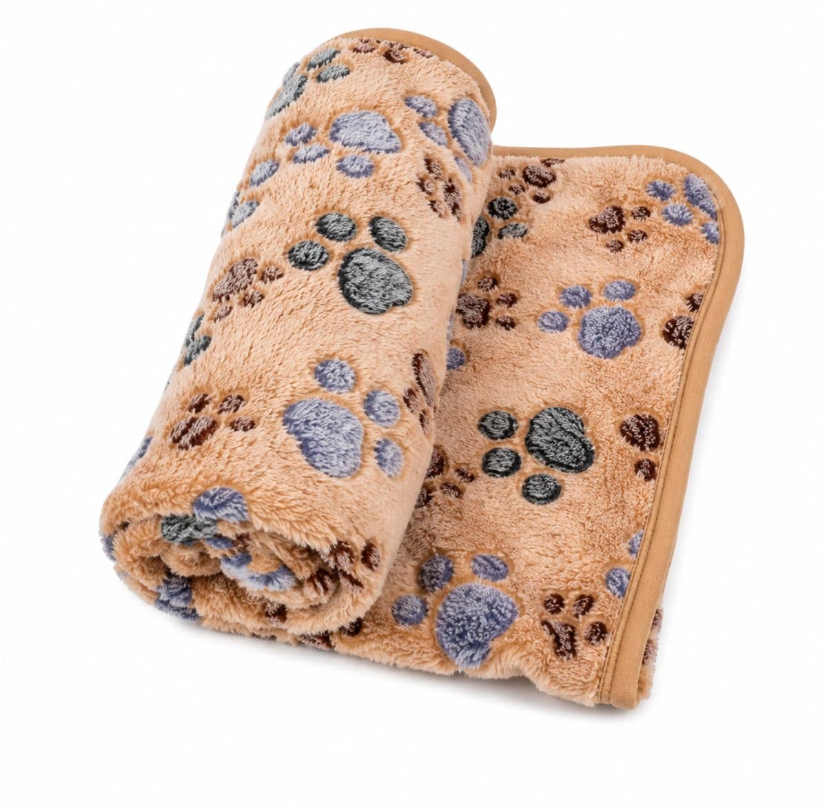 Pretty Paws Dierenmat – Zachte Honden Deken – Huisdierenmat voor Hond & Kat – Warme Ligmat – Comfortabele Slaapmat – Pootjesprint – Beige – M
