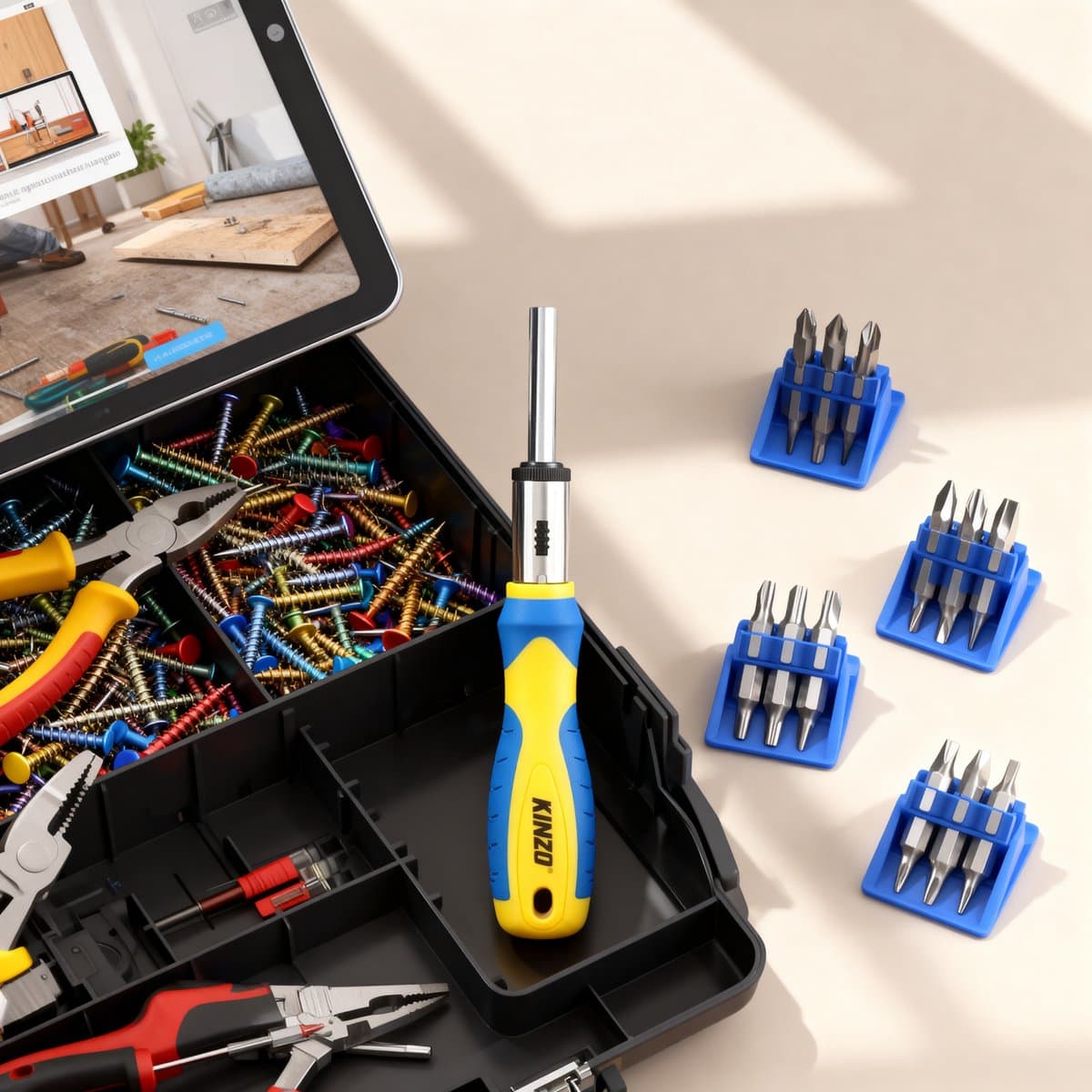 Kinzo Accessories Ratelschroevendraaier Bitset – 49-delig – Met Ratelhandgreep, Bits en Adapters