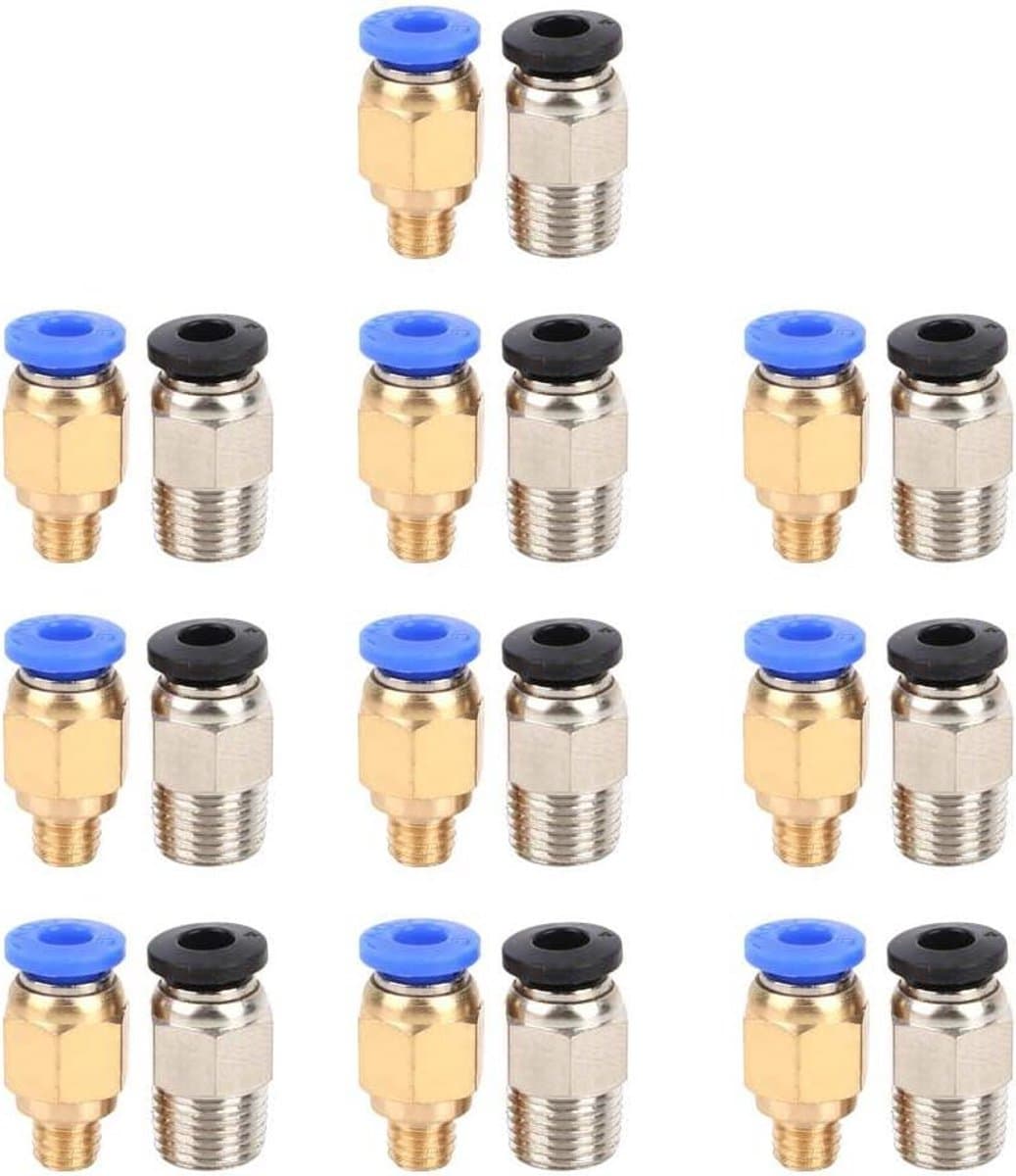 Pneumatische Koppeling - Rechte Connector - 3D Printer Onderdelen - Snelle Installatie - 20 Stuks - Blauw Goud Zwart Zilver