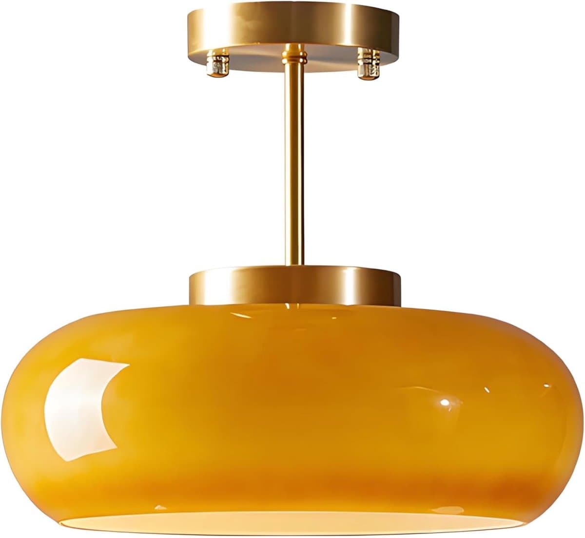 Half-Inbouw Plafondlamp, 28cm Ronde Glaslampenkap met Gouden Metaalvoet, E27 Fitting, Verlichting voor Slaapkamers, Eetkamers, Keukens en Hal (Oranje, H25cm)