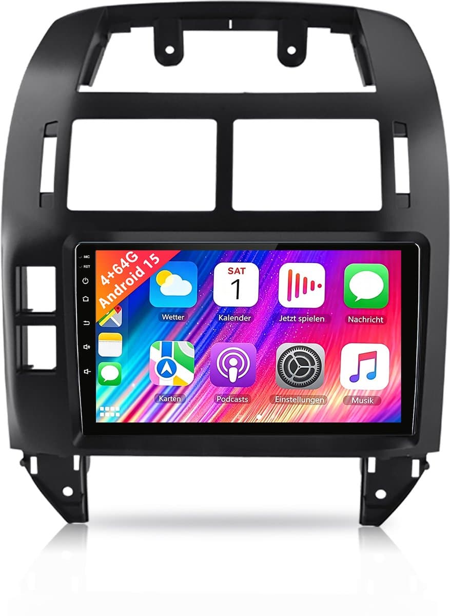 Cestovet Autoradio - Geschikt voor VW Polo 9N 2001-2009- 4GB+64GB - Android 15 - Draadloos Carplay & Andriod Auto - 9 Inch HD TouchScreen - Bluetooth - GPS-navigatiesysteem, SWC, WiFi, RDS, USB,FM