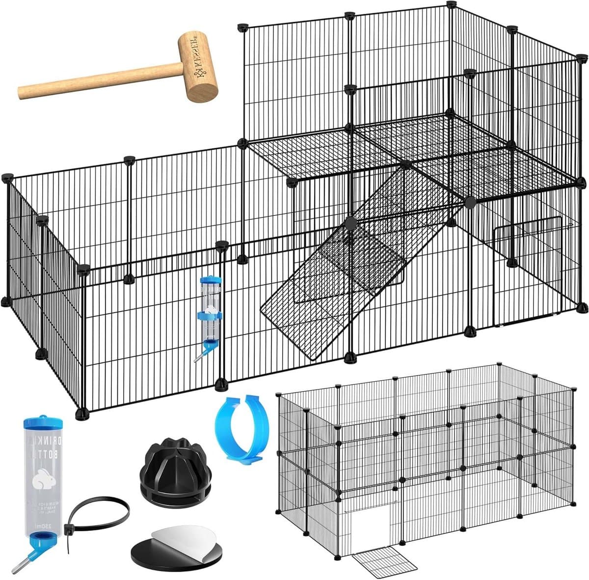 Dierenverblijf - Ren kooi - Veilige uitloop - Modulair ontwerp - 216x216x36 cm - Zwart