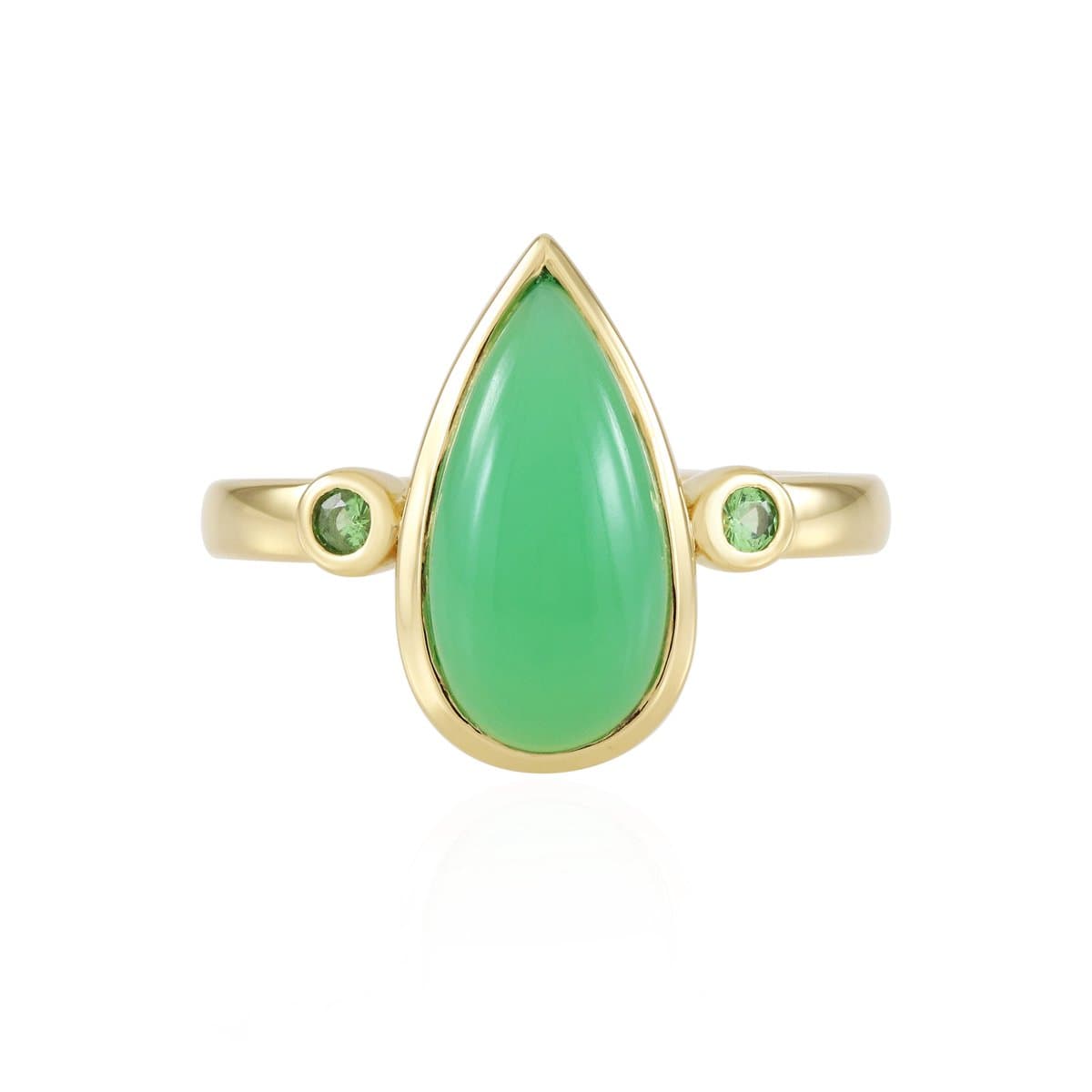 Cavill - Zilveren Ring met Gouden Plating - 4,05 ct Chrysopraas & Tsavoriet - Luxe Damesring - Peervormige Cabochon - 925 Sterling Zilver