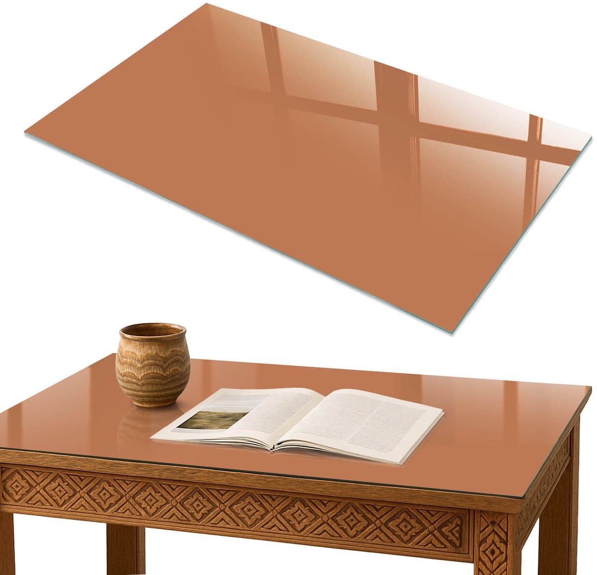 ArtPrintCave Doffe oranje Glazen Tafelblad 100x60 cm - Tafelblad Rechthoek - Oranje Eettafel Met Glasplaat - Achtergronden en patronen Keukentafel