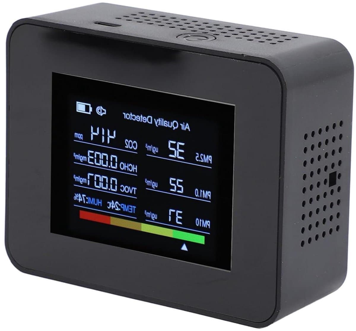 Luchtkwaliteitsmeter - CO2-detector Luchtmonitor - Gezonde Leefruimte Creëren - 8-in-1 Meting - 14 x 10 x 5 cm - Zwart