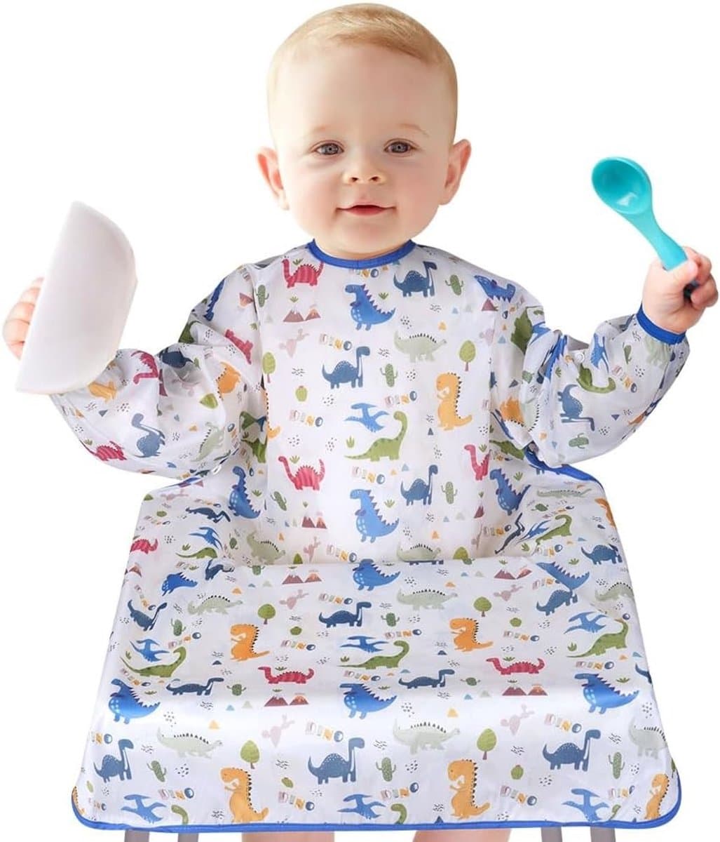 Waterdichte Slabbetjes met Mouwen voor Baby's, Verstelbaar en Zacht, Geschikt voor Kinderen van 6 Maanden tot 3 Jaar, Diverse Patroonen en Handig voor Hoge Stoelen
