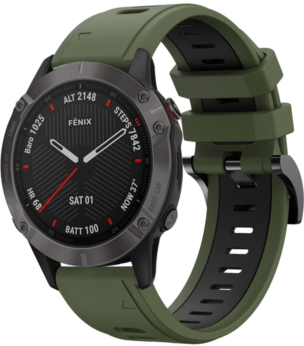 For Garmin Fenix 6 Sapphire GPS 22mm Two-Color Sports Silicone Watch Band(Army Green + Black)