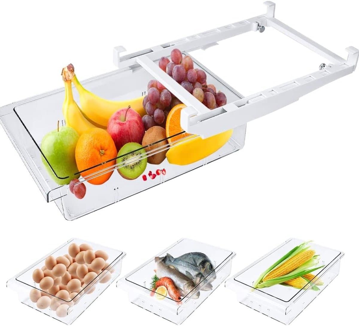 Uitbreidbare koelkastorganizer met handvat voor fruit en groenten - transparante opbergdozen en lade voor optimaal gebruik van ruimte