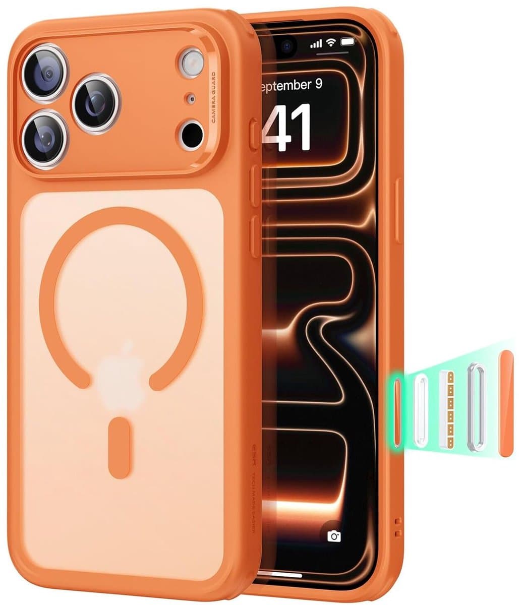 ESR Hoesje Geschikt voor iPhone 17 Pro Max - Classic Hybrid HaloLock - Compatibel met MagSafe / Qi2 - Back Cover met Magneet - Camera Control - Frosted Oranje