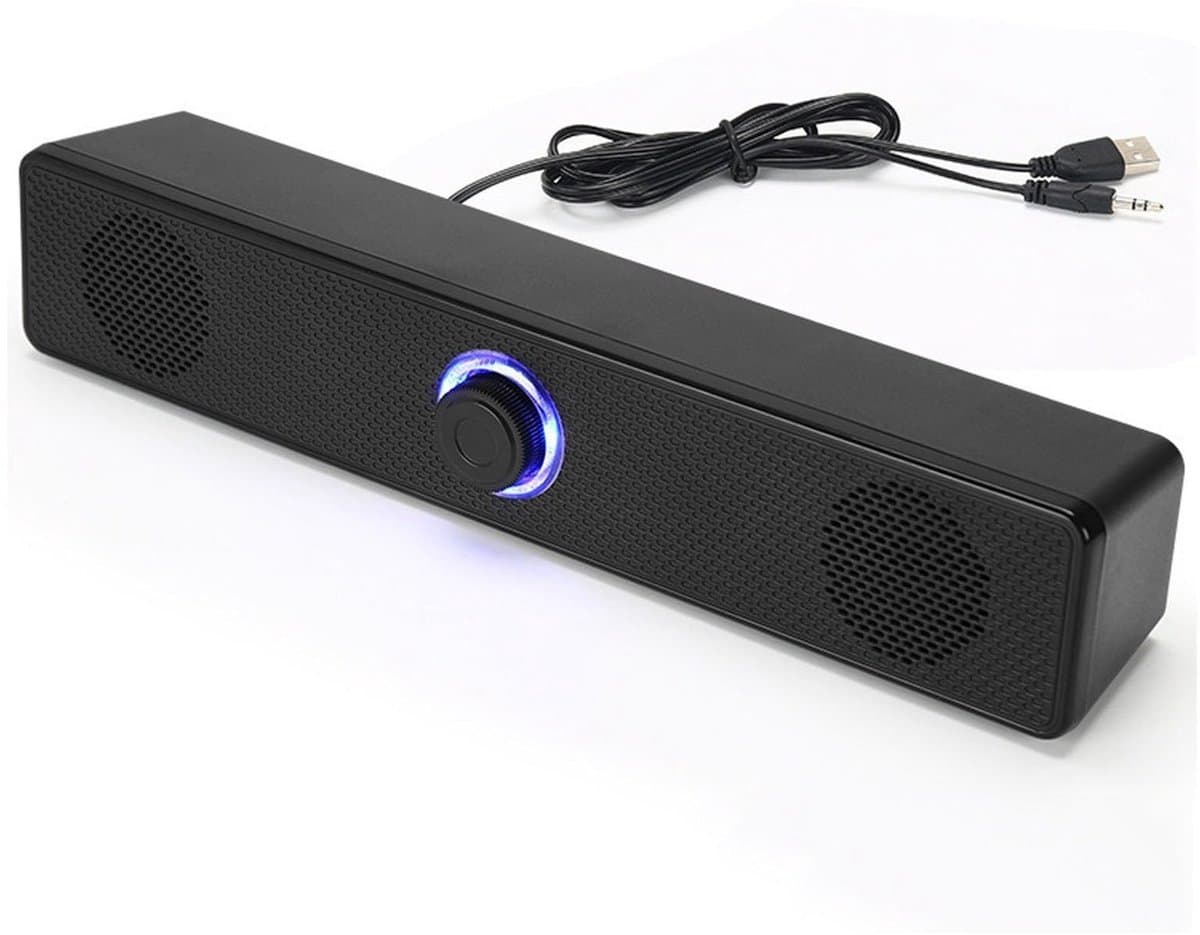Jhubersproducts - USB-computerluidsprekers - Stereo-geluid - Draagbare mini-soundbar - 3,5 mm - Geschikt voor Desktop en Laptop - Compacte luidspreker