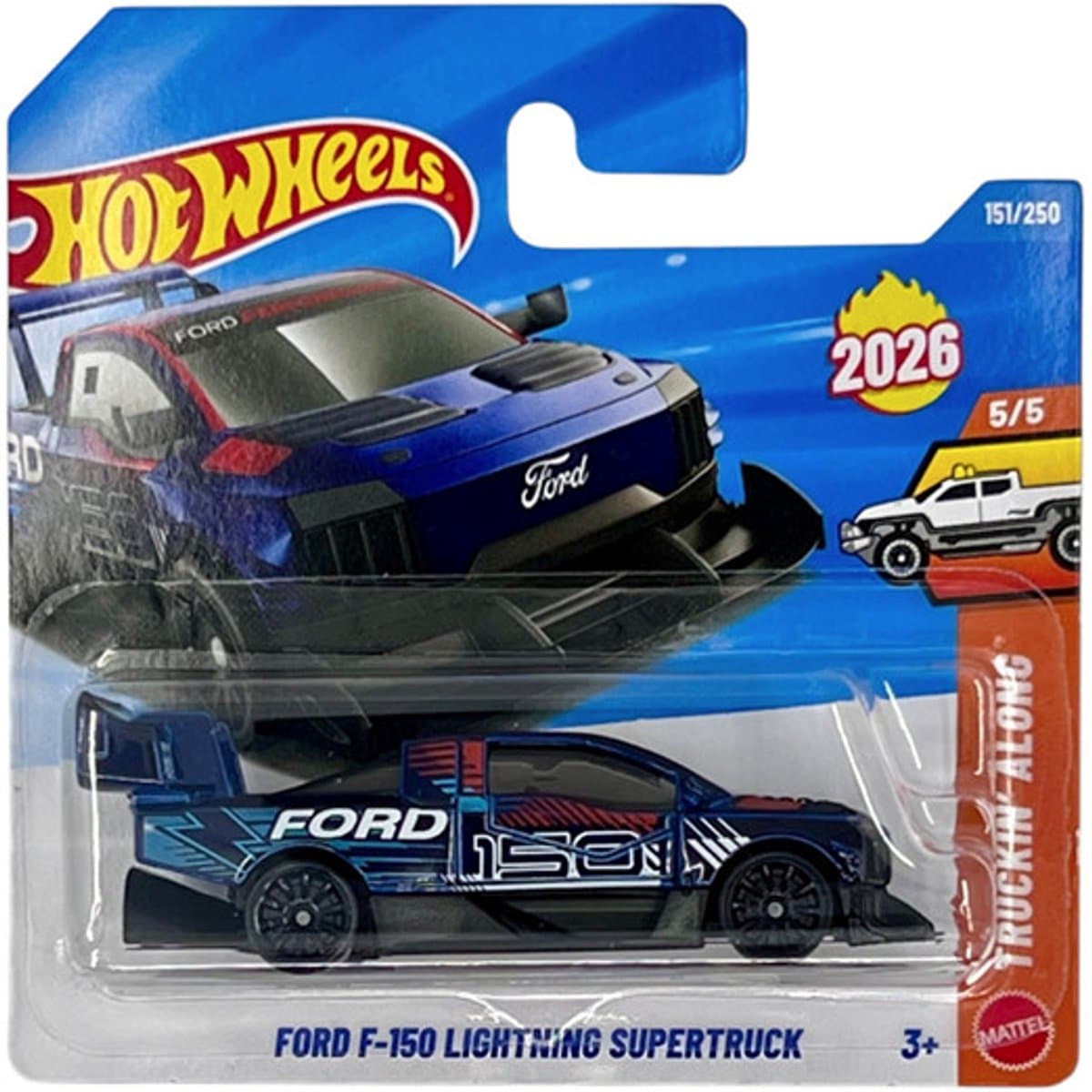 HOT WHEELS FORD F-150 LIGHTNING SUPERTRUCK DARK BLUE METALIC 151/250 HW TRUKIN 'ALONG 5/5 SHORT CARD 2026