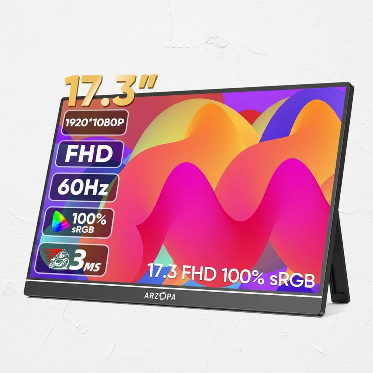Draagbare Monitor - 17,3 inch – Portable monitor - Full HD 1080P IPS HDR – USB-C & HDMI – Ingebouwde Luidsprekers – Extern Scherm voor Laptop– Lichtgewicht 920g – 3-in-1 Display