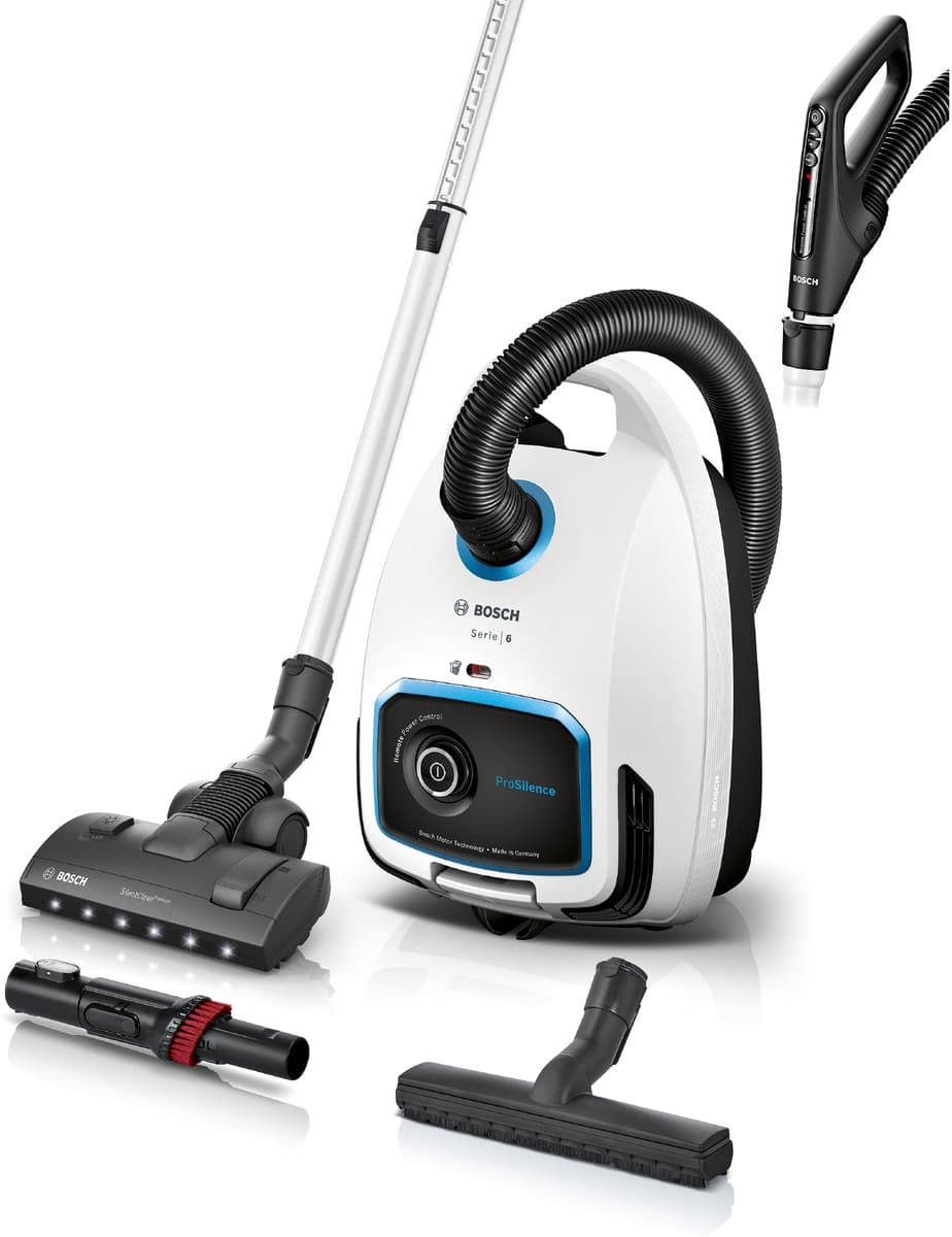 Bosch ProSilence BGB6SIL0L Serie 6 - Stofzuiger met zak - 12mtr actieradius - HEPA hiegienefilter - 66db - Afstandbedining in handvat - Wit