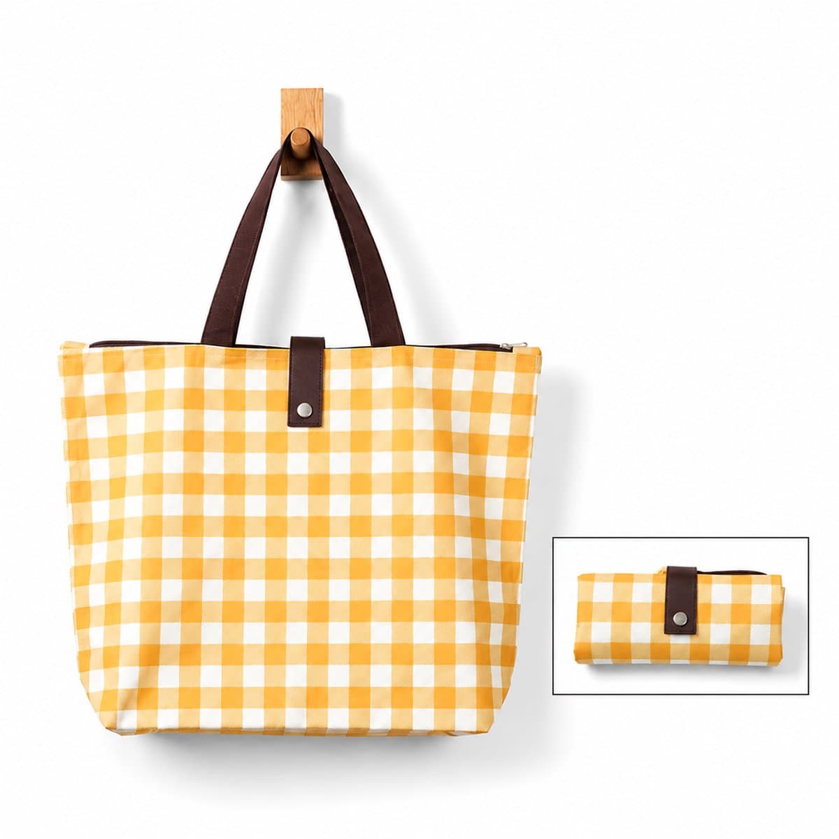 Opvouwbare Shopper met Ritssluiting - Boodschappentas Opvouwbaar - Waterdichte Herbruikbare Tas - Compact & Wasbaar - Geel