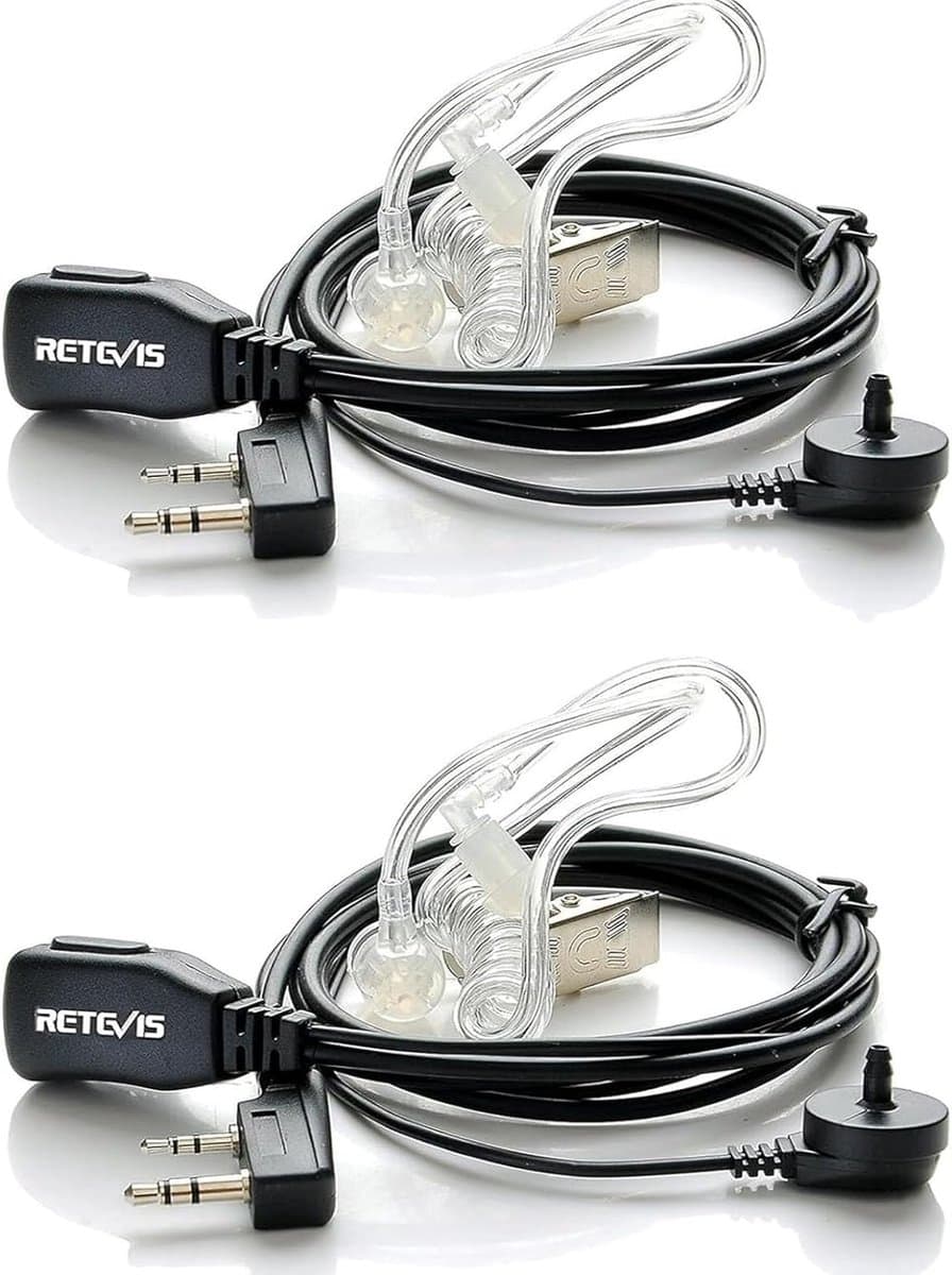 Walkie Talkie Oortje Retevis- 2-pins-Portofoon Headset-2 stuks-compatibel met Walkie Talkie Retevis RT24 RT24V RT27-Baofeng BF-88E UV-5R BF-888S Tyhbelle Kenwood