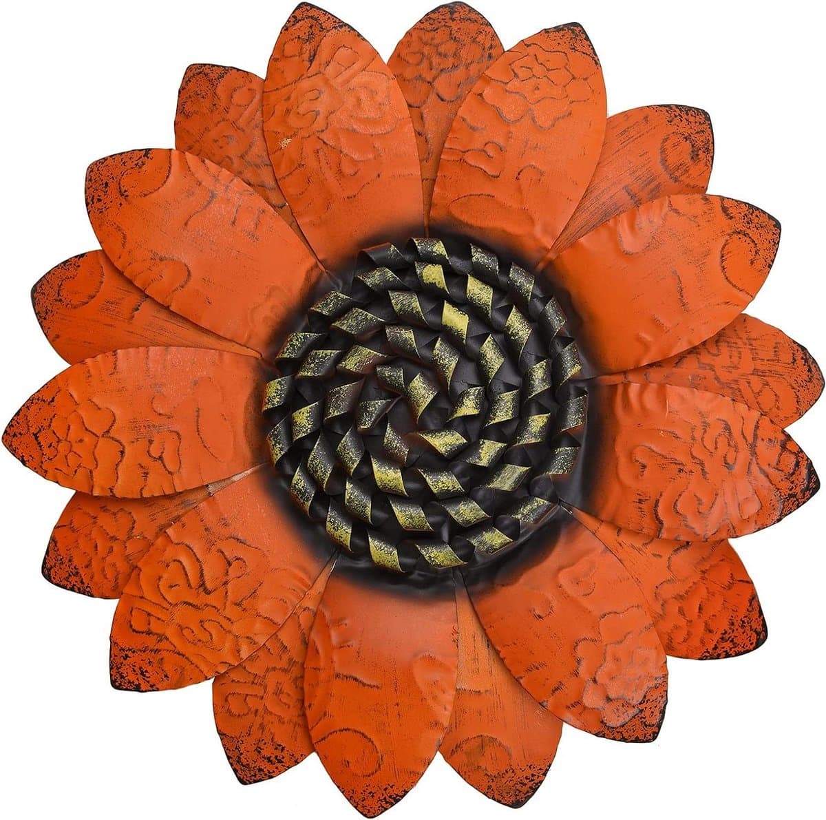 Metalen Bloemen Decoratie - Muurkunst Bloem - Buiten Decoratie - Handgeschilderd Metaal - 33 cm Doorsnede - Oranje