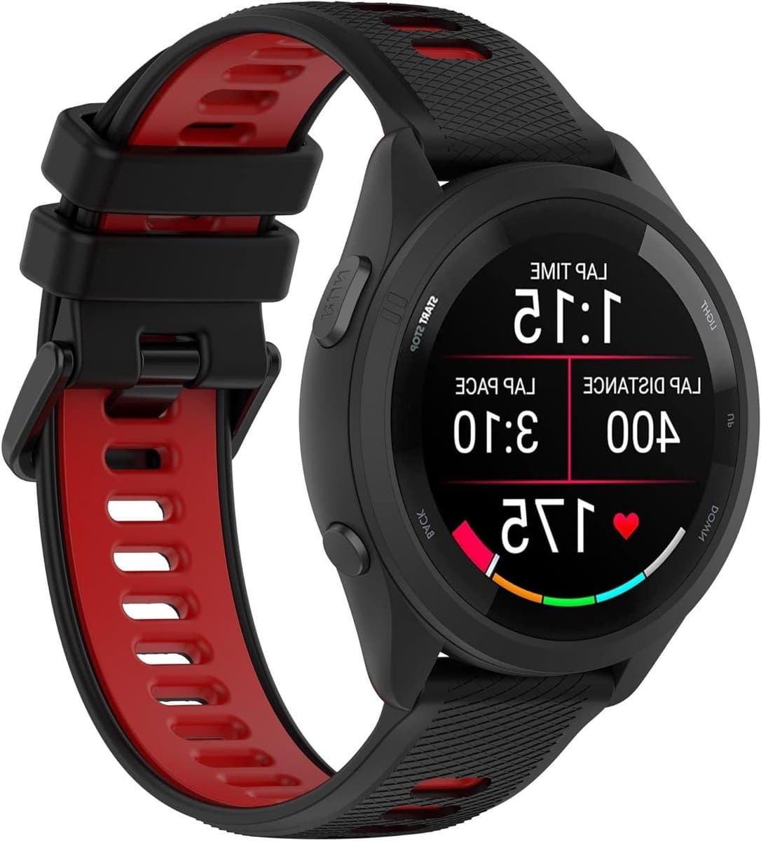 22mm Silicone Sport Armband voor Garmin Forerunner en Venu Modellen, Zwart Rood, Duurzaam en Comfortabel voor Actieve Lifestyle