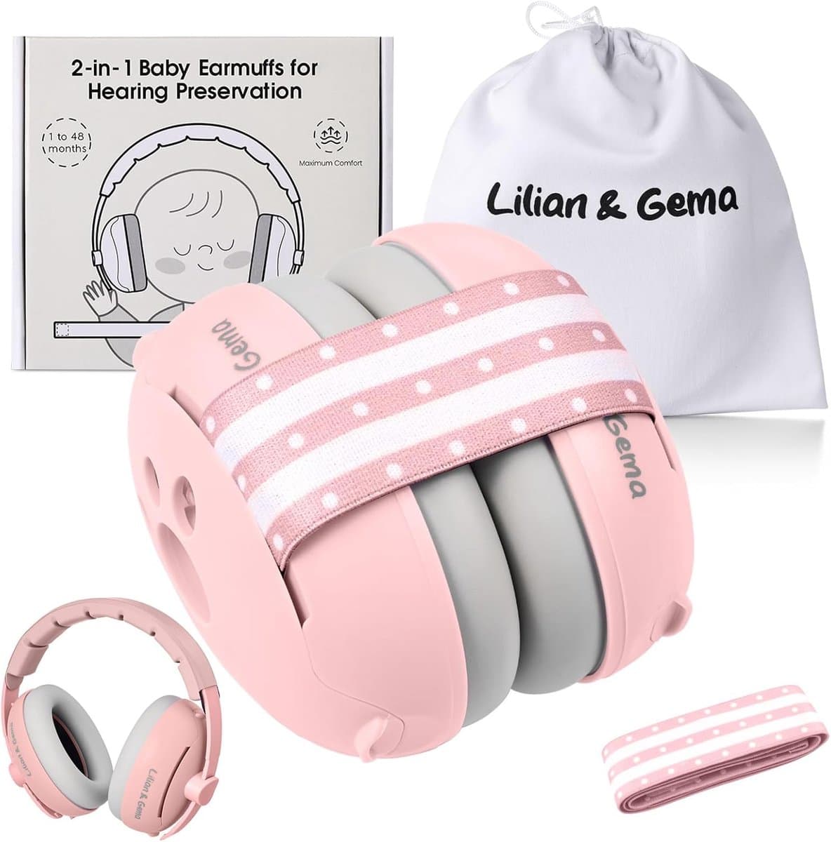 2-in-1 Hoofdtelefoon met Ruisonderdrukking voor Baby's - Comfortabel en Verstelbaar, Gehoorbescherming voor Kinderen Tot 48 Maanden