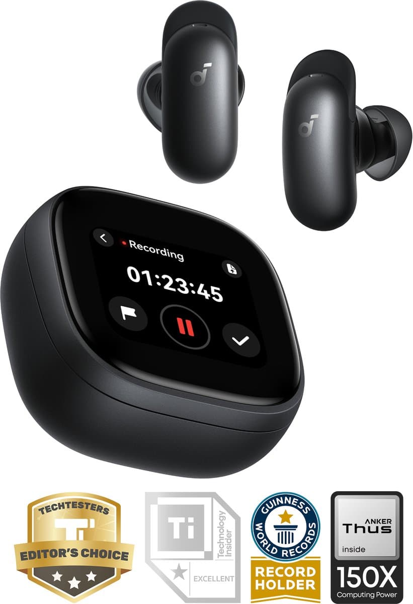 soundcore Liberty 5 Pro Max by Anker, Anker Thus Al Chip, AI Note-Taker, Kristalheldere Gesprekken, Noise Cancelling Oordopjes, 1.78" AMOLED Display, ANC Met 6,5 U/28 U Speeltijd, Al Vergadertranscriptie
