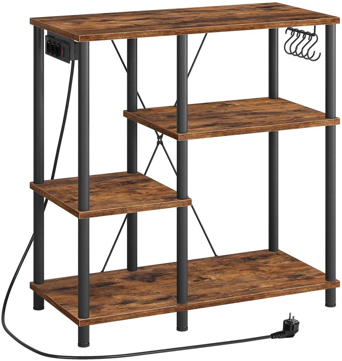 Dailygoody - Bakkersrek - Magnetronrek - Koffierek met S-haken - Vintage bruin en zwart - Keukenopbergrek - Geschikt voor keuken en woonkamer