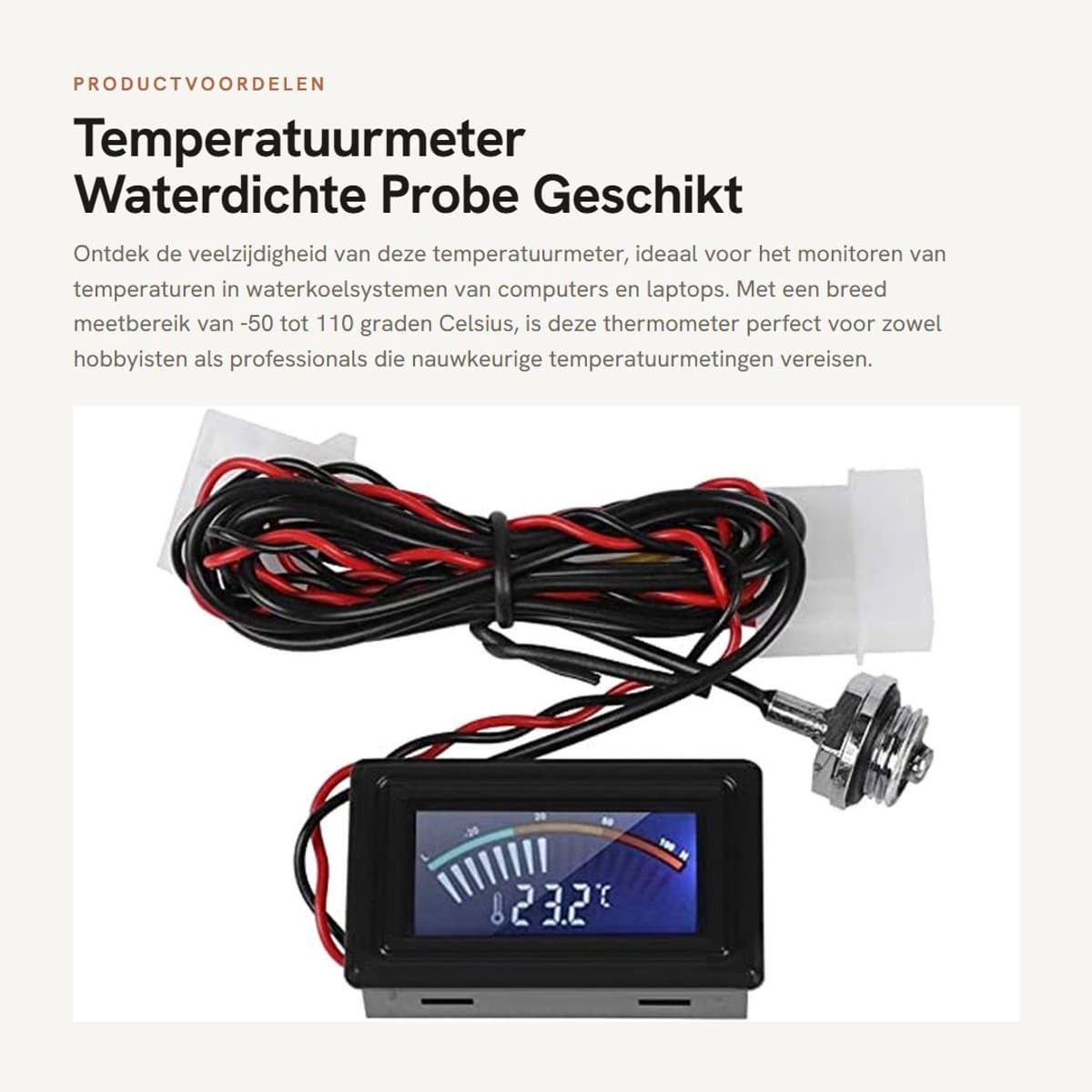 Dailygoods- Temperatuurmeter Waterdicht - Temperatuurmeter voor Computer - Temperatuurmeter Laptop - Temperatuurmeter met Sonde - Temperatuurmeter - Temperatuurbereik -50 tot 110 graden - Thermometer
