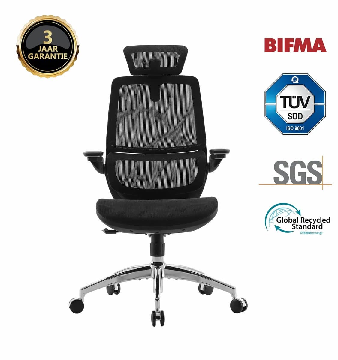 SIHOO M59S ergonomische bureaustoel, bureaustoel met 3D-gecoördineerde opklapbare armleuningen, computerstoel met dual-back-ontwerp en adaptieve dynamische lendensteun, grijs