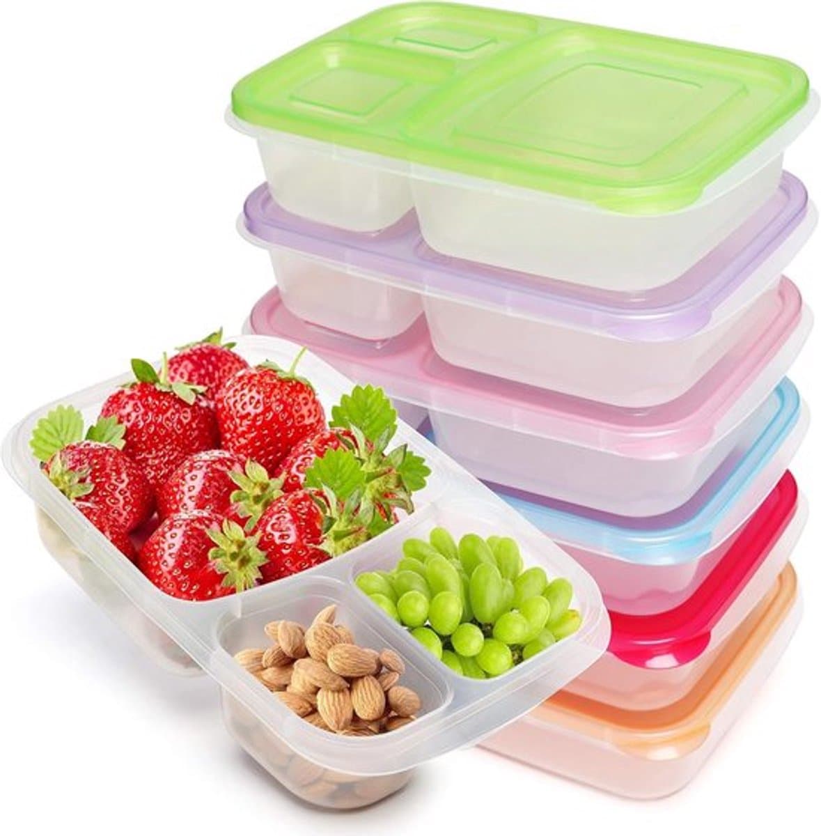 - Lunchbox - Voedselcontainers - Stapelbaar - Herbruikbaar - Diepvriesbestendig - Plastic - Lekvrij - Bento - Magnetronbestendig - Vaatwasserbestendig - Geschikt voor Alle Leeftijden - 7 Stuks