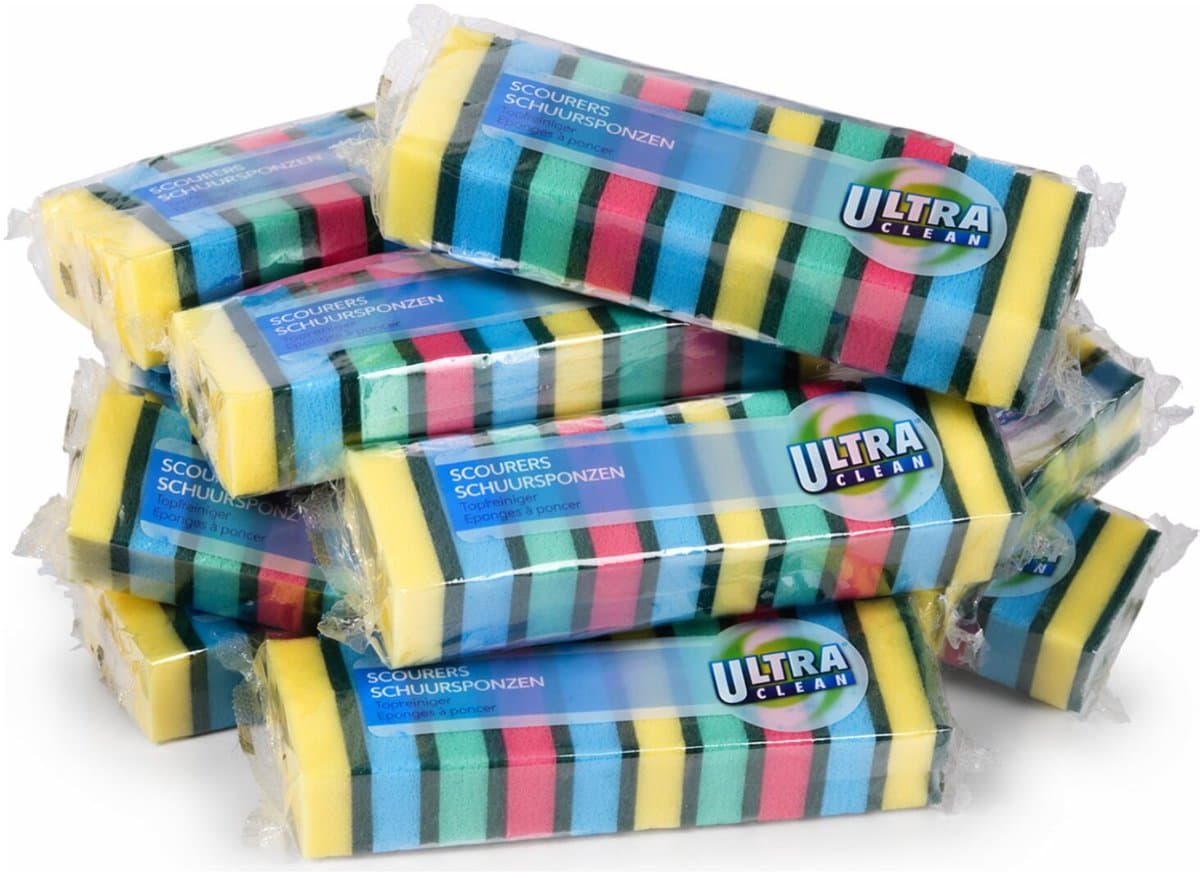 Ultra Clean schuurspons - 150x stuks - multi color - polyurethaan - schoonmaakspons