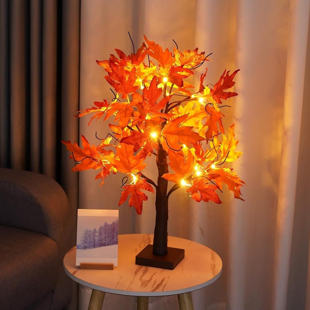 Verwarmende 24 LEDs Esdoornboom Lamp van 60 cm Hoog, Ideaal voor Kerst, Feestjes en Herfstdecoratie, Voeding via AA Batterijen of USB