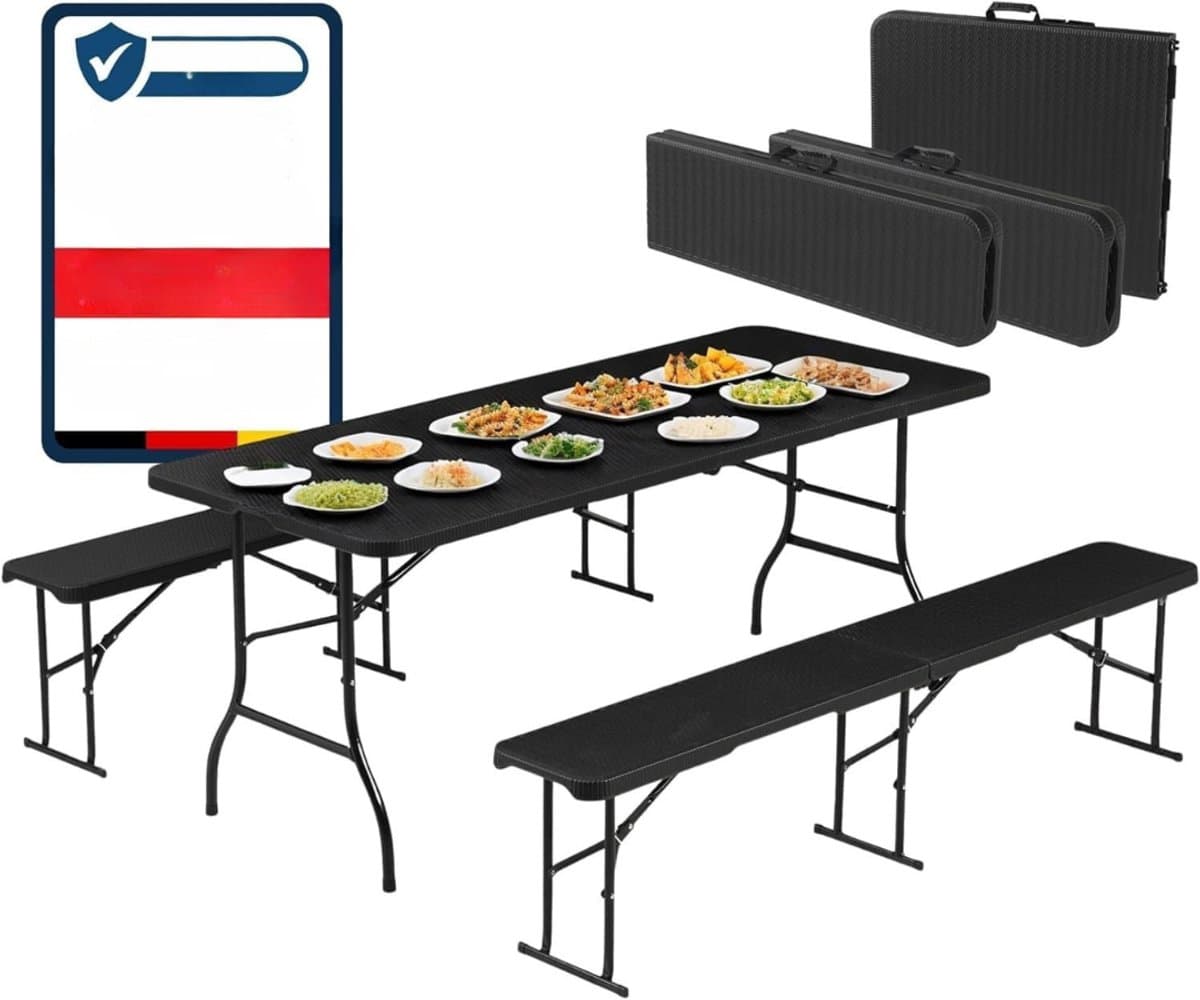 YOR® Biertafel - Biertafels - Biertafelset - 182x75x75cm - Zwart - 182cm x 75cm x 75cm