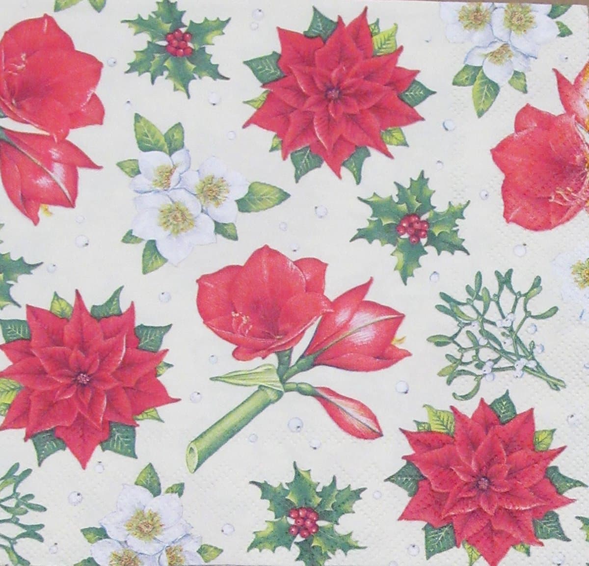 Servetten Christmas Flowers Cream 33 x 33 cm