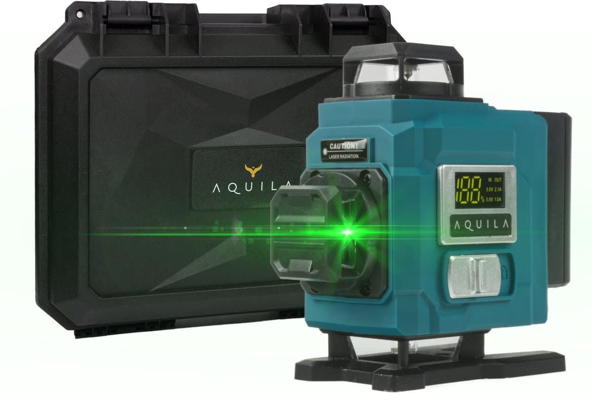 Aquila Kruislijnlaser met Statief - Laser Waterpas - Bouwlaser - Lijnlaser - Kruislijnlaser Zelfnivellerend - Digitale Waterpas - Waterpas Laser - 16 Lijnen 4D - 2x Accu & Koffer - IP54