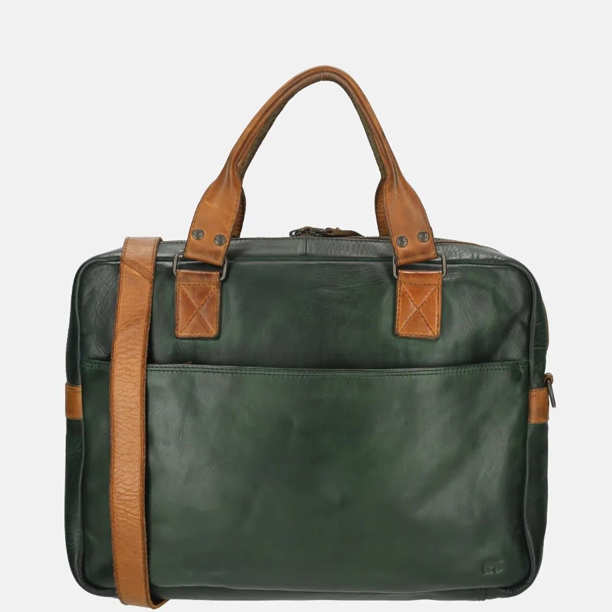 Bear Design Leandro Leren Laptoptas - 15 inch - Groen / Cognac