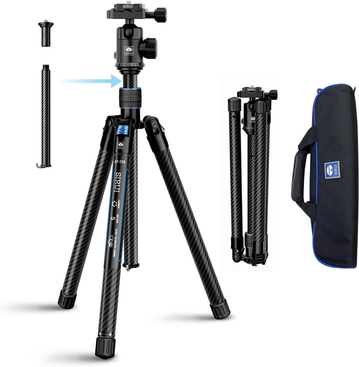 Lichtgewicht Carbon Reisstatief 152cm met 360° Balhoofd, Compact Camera Statief Inklapbaar