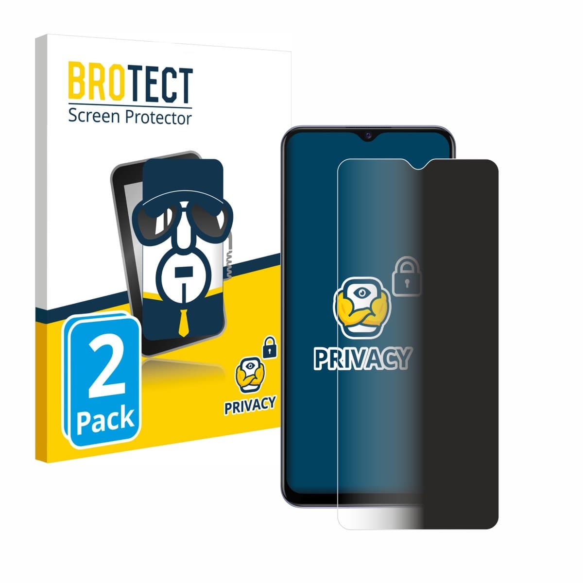 BROTECT - privacy screenprotector voor Vivo Y72 5G - Folie Beschermfolie Blauwlichtfilter 2 Stuks