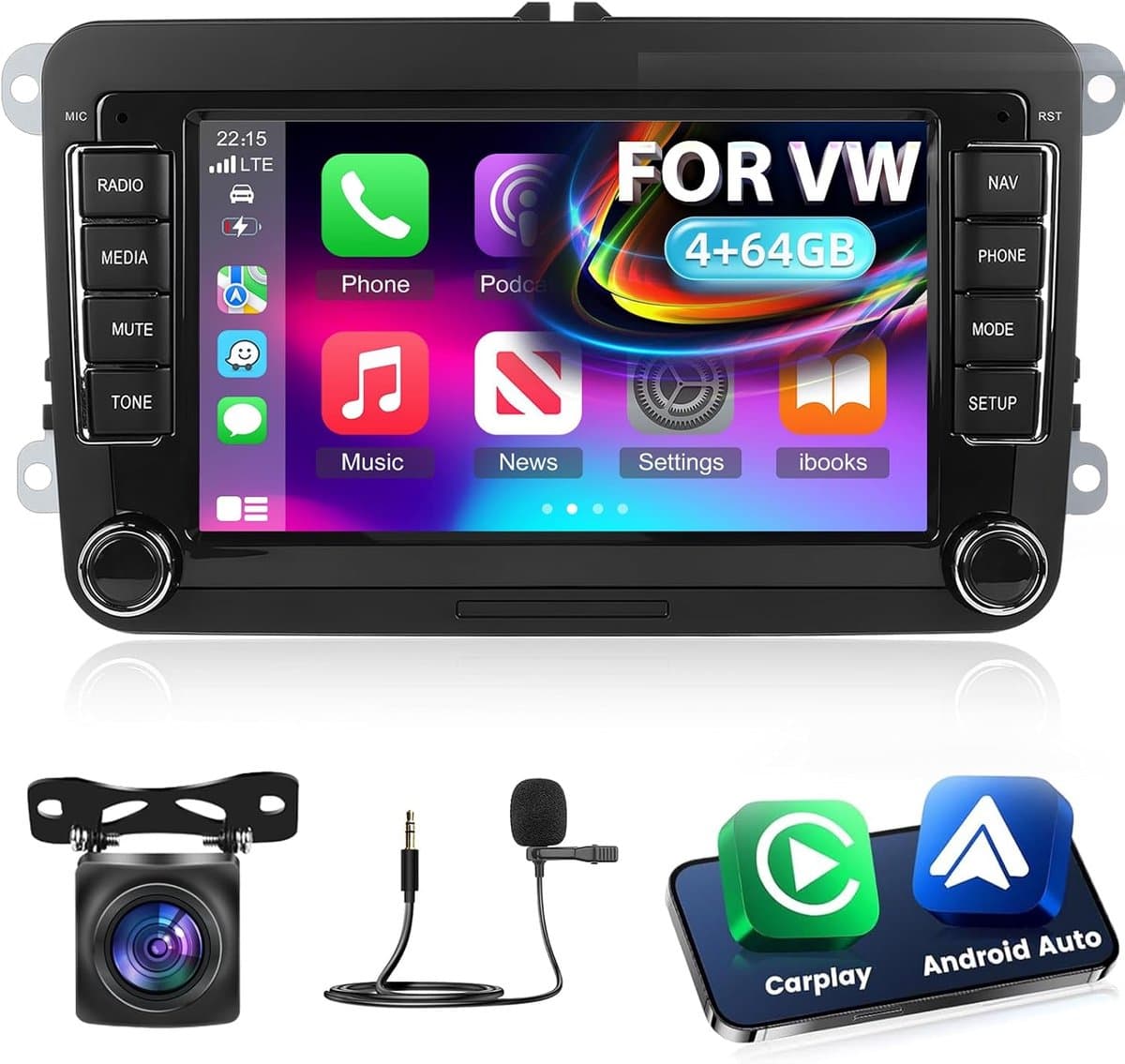 Android Autoradio – Multimedia Systeem – Navigatie Radio – Carplay Android Auto – 7 Inch Touchscreen – 4GB RAM 64GB Opslag – GPS & WiFi Connectivity