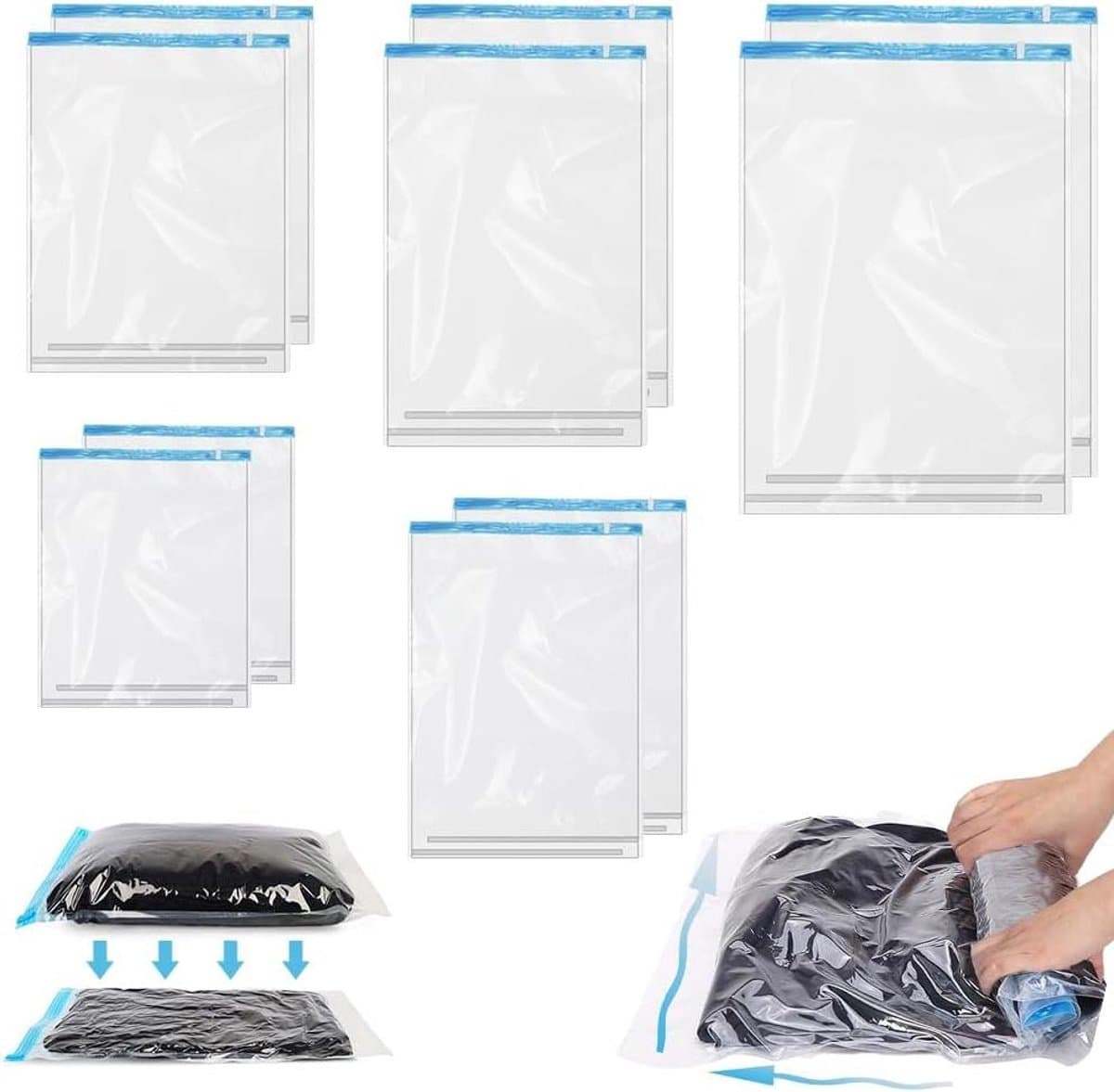 MK Stoer - Vacuümzakken - Compressiezakken - Reizen - 5 Maten - Kleding - Opbergzakken - Geschikt voor Stofzuiger - 10 Stuks Vacuümzakken voor Kleding, Reizen en Opbergen
