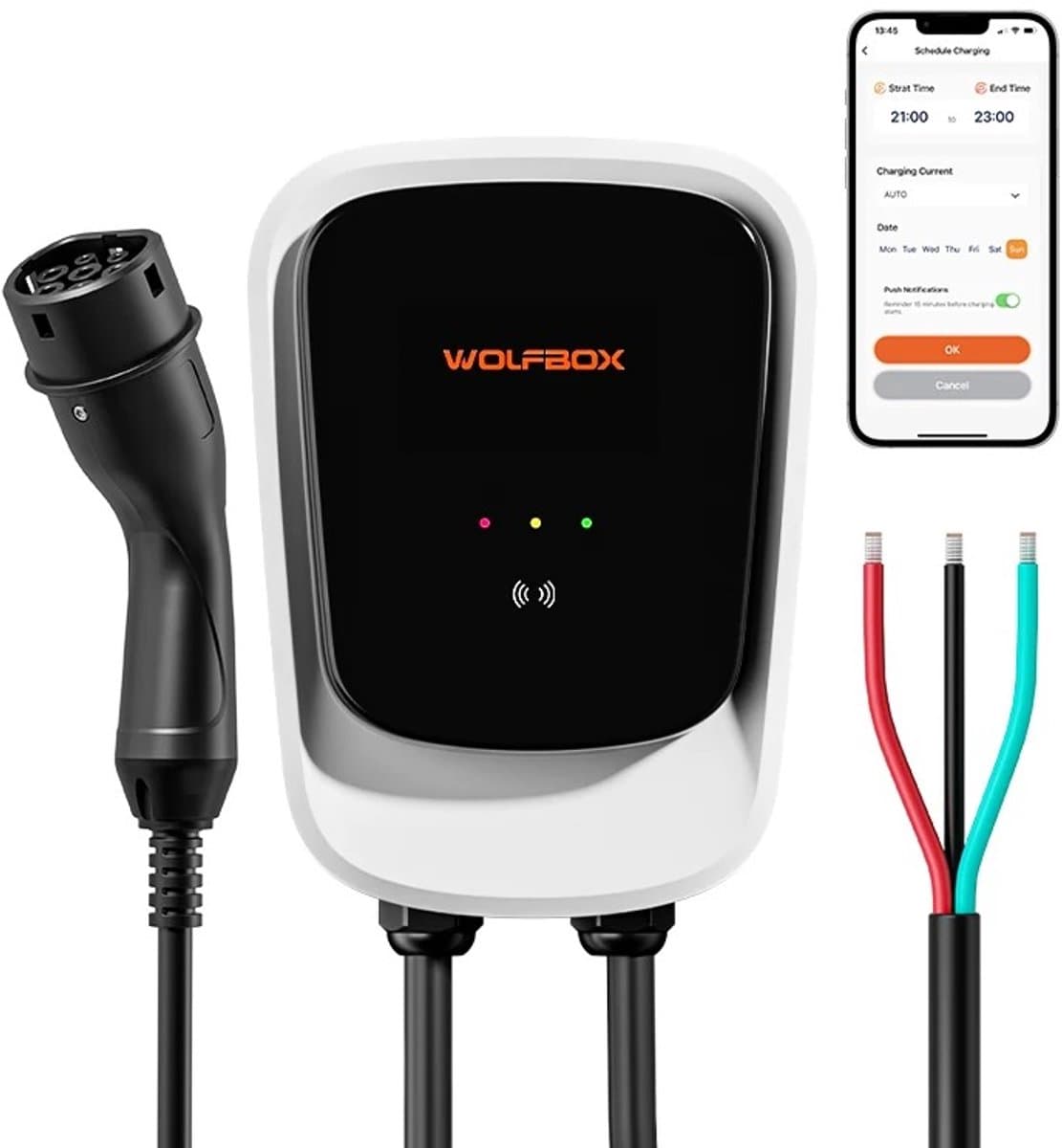 Wolfbox - Wallbox - Laad 1 Fase - 7KW - 32A - Slimme App Bediening - RFID Ondersteuning - Type 2 - IP66 - Hoogwaardige Afwerking
