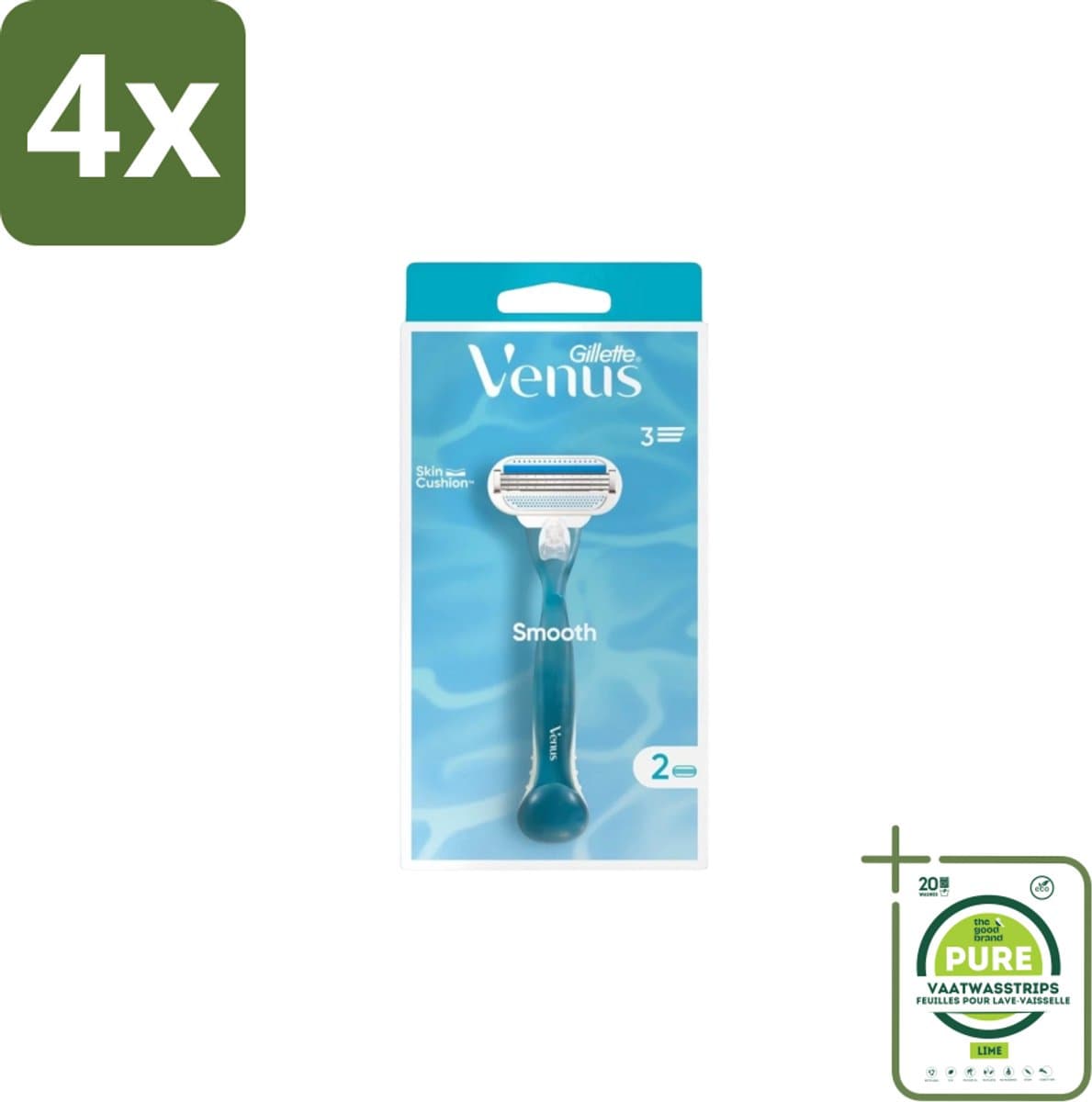 Gillette - Venus Smooth – Rondingvolgende Mesjes – Handvat + 2 Navulmesjes - Voordeelverpakking - 4 stuks - Scheermesje vrouw - Huidbescherming