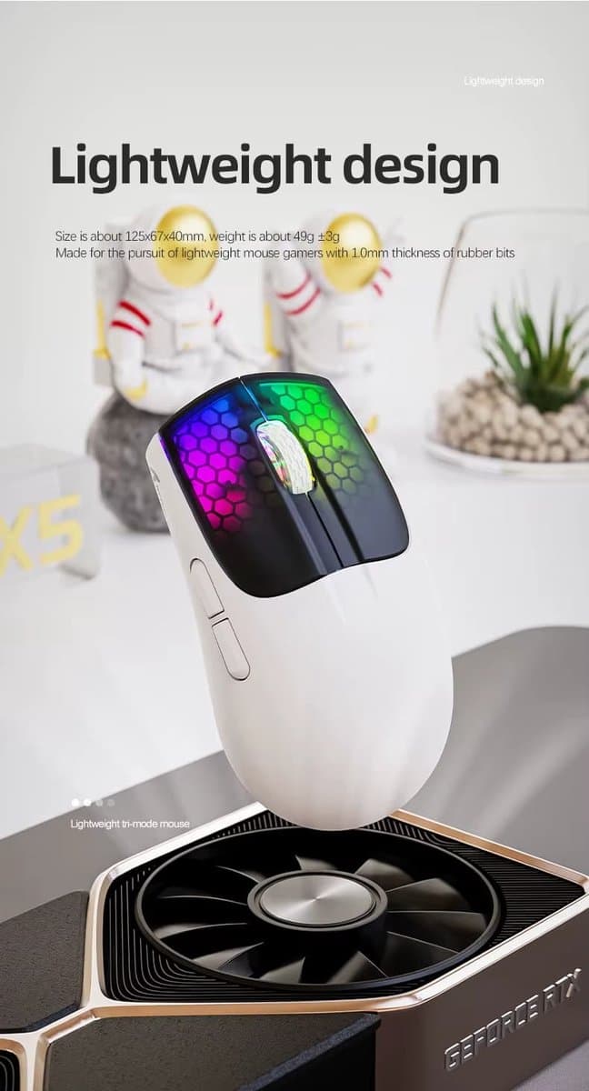 Attack Shark X5 RGB Gaming Muis Draadloos & Bedraad, 3 Modi (BT/2.4G/USB), Lichtgewicht E-sports – voor PC & Laptop