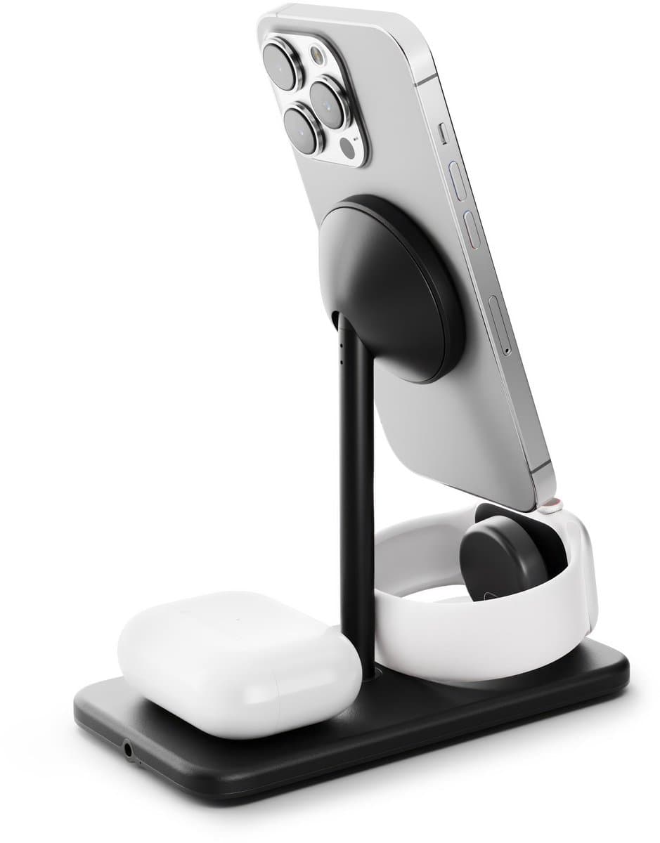 Twelve South HiRise 3 Deluxe 3-in-1 Draadloze Oplader – 15W Qi2 Magnetische Oplader – Snelle Oplader voor Apple Watch – 5W Draadloze Oplader Compatibel met AirPods - Zwart