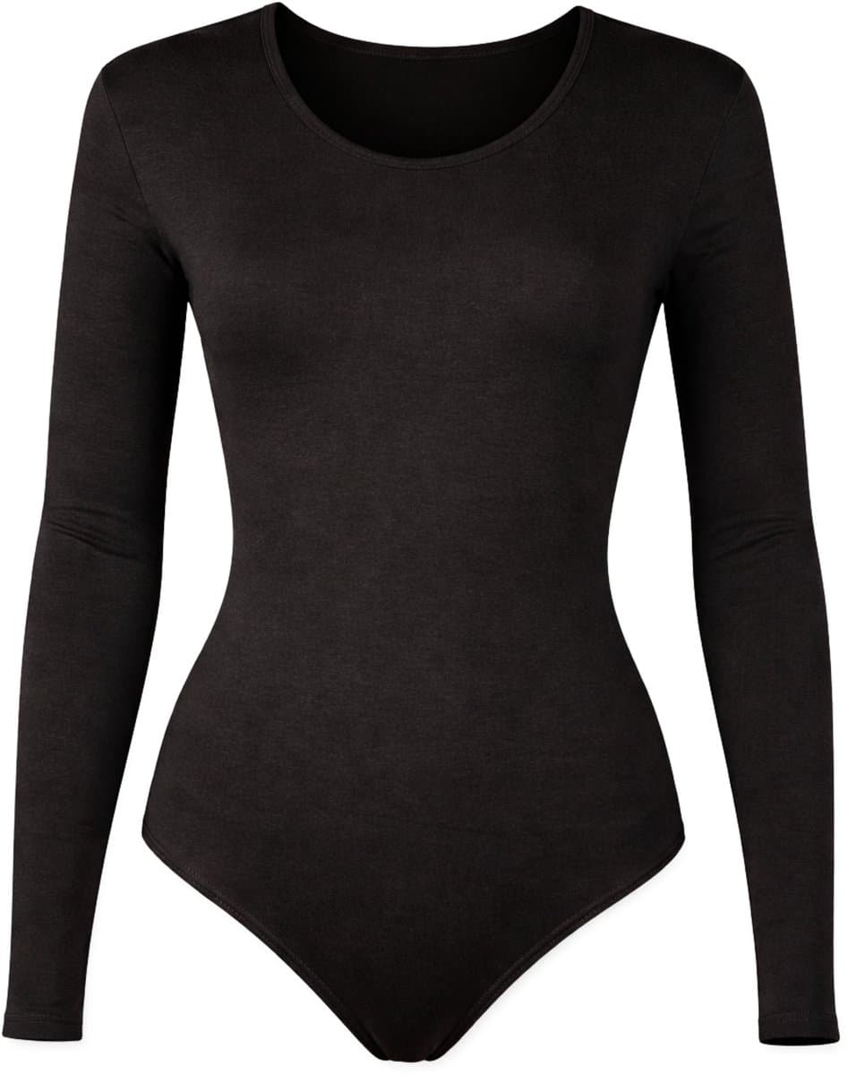 J&C Dames katoenen body met lange mouw Zwart - maat L