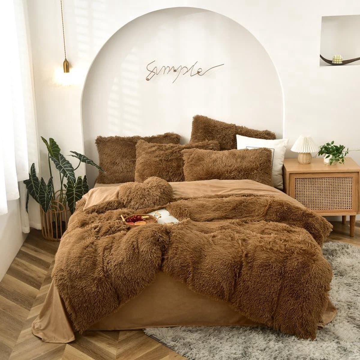 Foozzy Bruin- Ultra zachte fluwelen tweepersoons 200x200cm dekbedovertrek - Slaapkamer - Zacht - Uitstraling - Decoratie + Kussenslopen