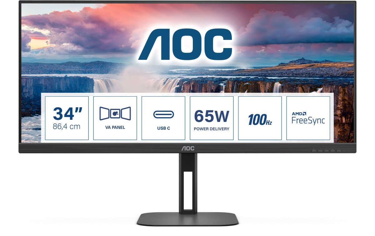 AOC U34V5C - QHD Ultrawide Monitor - USB-C - 65W - 100hz - 34 inch